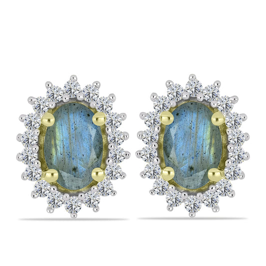 Cercei din Argint 925 Placat cu Aur ( 2 grame ) cu Labradorit și Topaz Alb 1.17 Carate