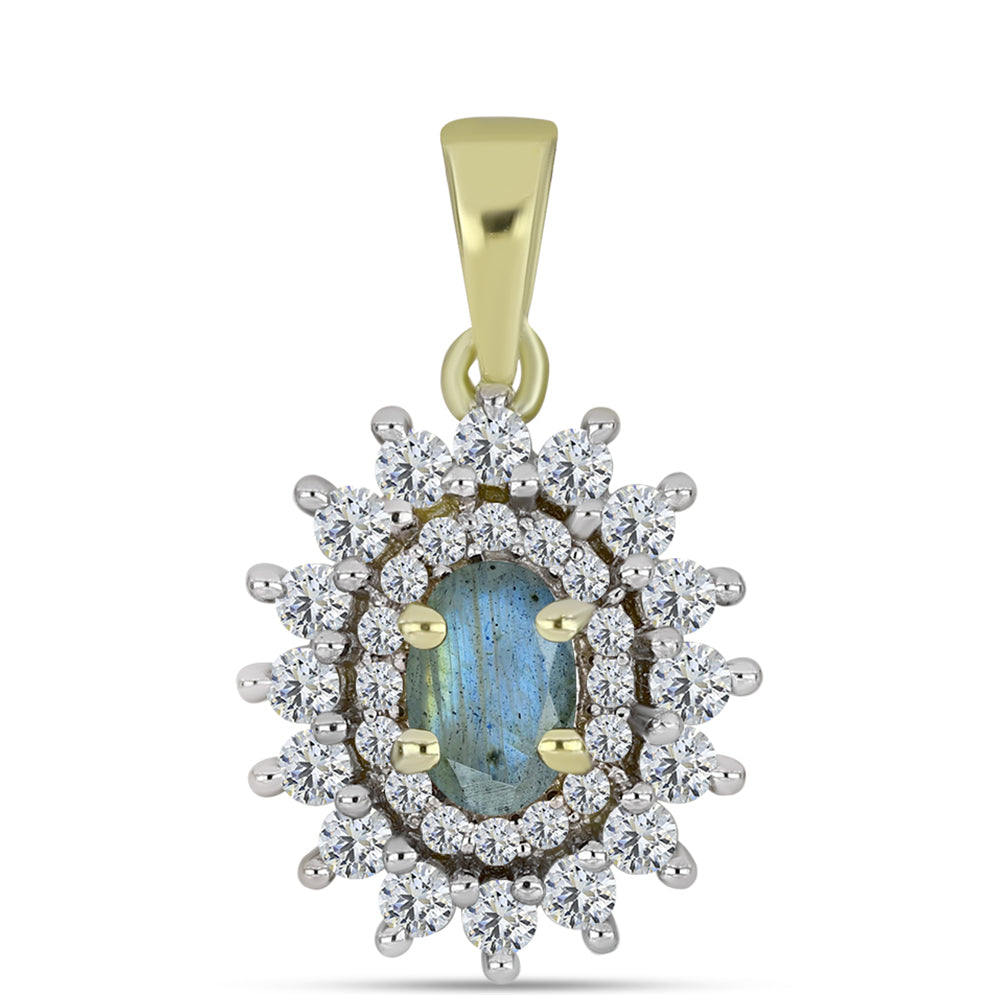 Pandantiv din Argint 925 Placat cu Aur ( 1.31 grame ) cu Labradorit și Topaz Alb 1.03 Carate 1 