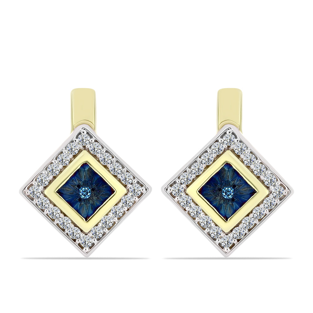 Cercei din Argint 925 Placat cu Aur ( 3.93 grame ) cu Diamant Albastru și Topaz Alb 0.29 Carate
