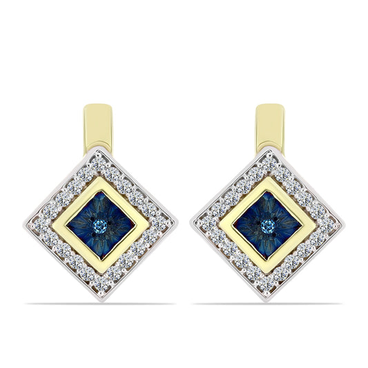 Cercei din Argint 925 Placat cu Aur ( 3.93 grame ) cu Diamant Albastru și Topaz Alb 0.29 Carate
