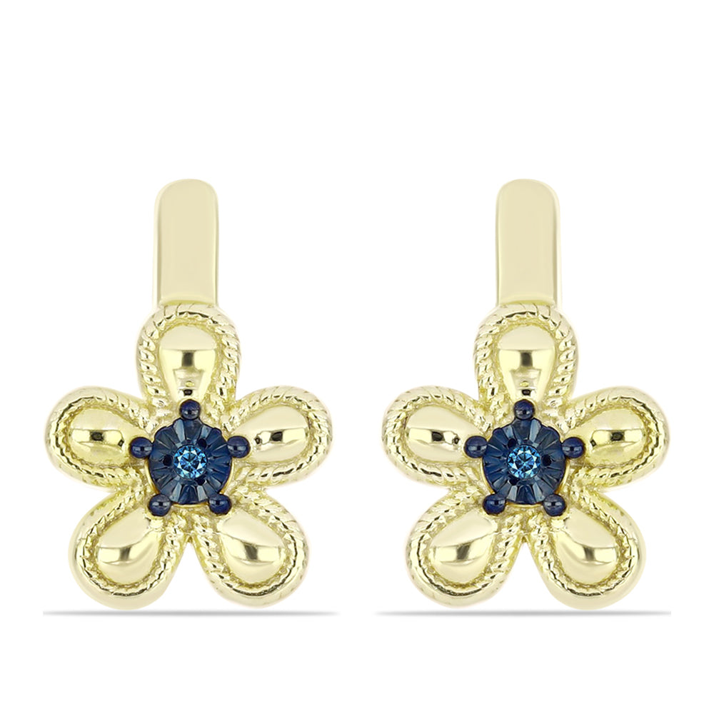 Cercei din Argint 925 Placat cu Aur ( 4.27 grame ) cu Diamant Albastru 0.01 Carate 1 