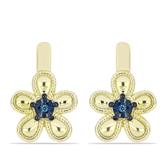 Cercei din Argint 925 Placat cu Aur ( 4.27 grame ) cu Diamant Albastru 0.01 Carate
