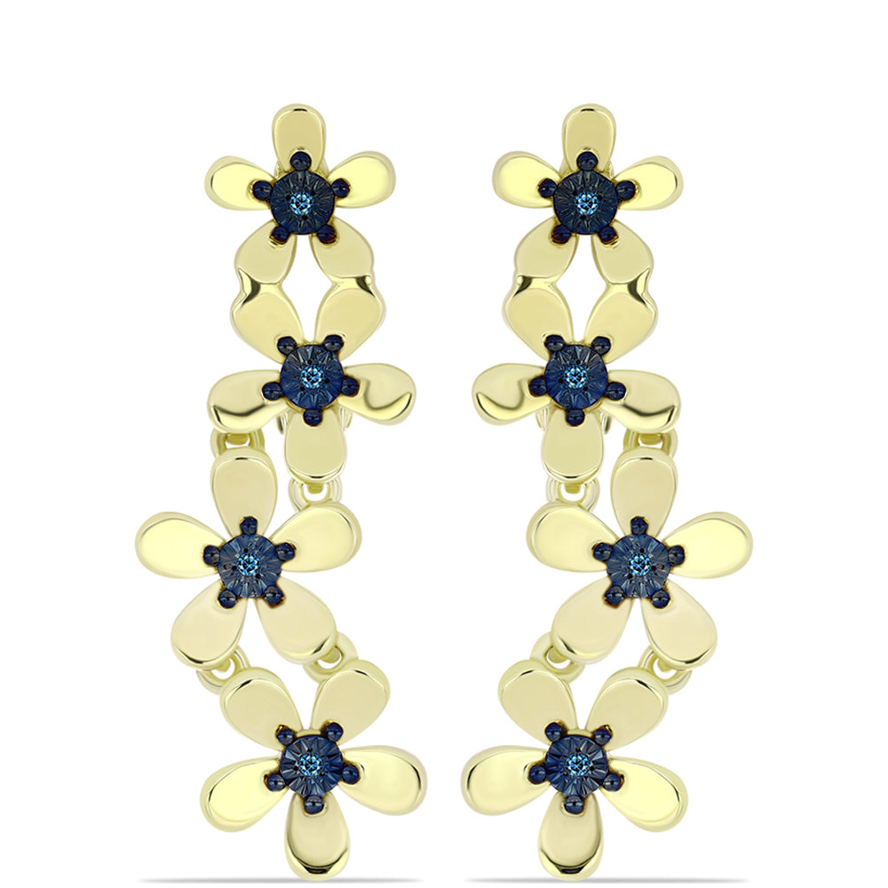 Cercei din Argint 925 Placat cu Aur ( 6.13 grame ) cu Diamant Albastru 0.06 Carate 1 