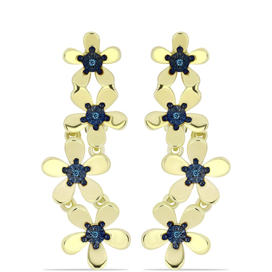 Cercei din Argint 925 Placat cu Aur ( 6.13 grame ) cu Diamant Albastru 0.06 Carate