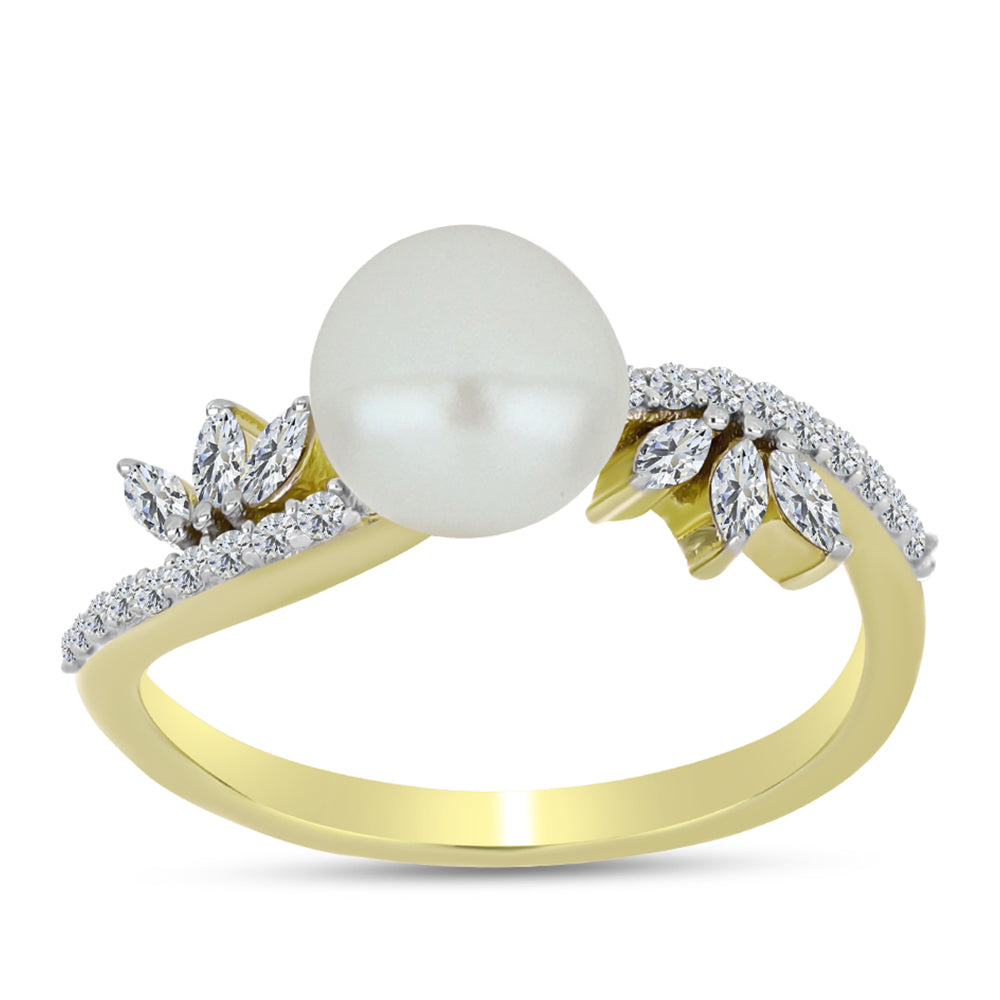 Inel din Argint 925 Placat cu Aur ( 2.23 grame ) cu Perlă de Apă Dulce Albă și Zircon Alb 3.33 Carate 3 