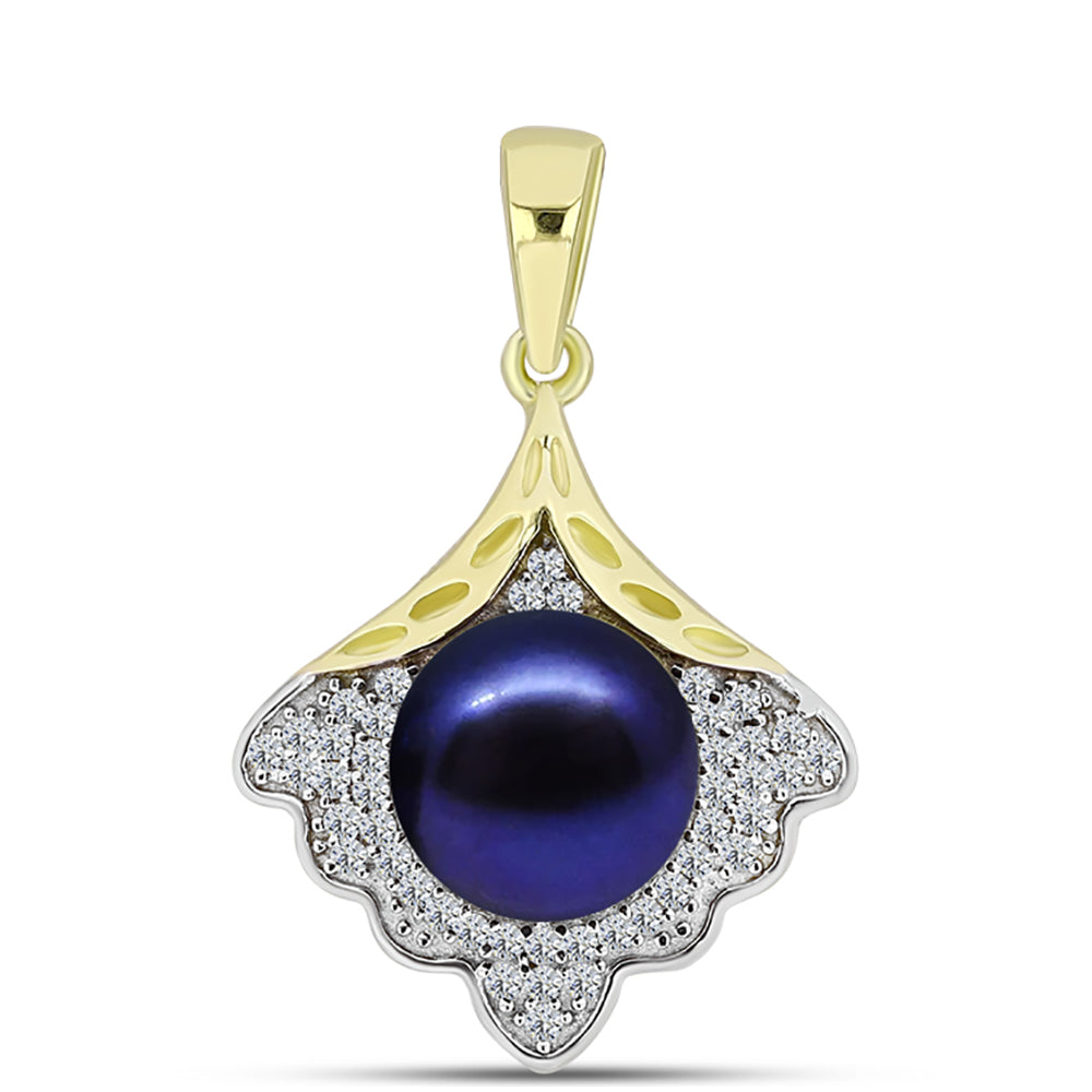 Pandantiv din Argint 925 Placat cu Aur ( 2.4 grame ) cu Perlă de Apă Dulce Neagră și Topaz Alb 4.61 Carate
