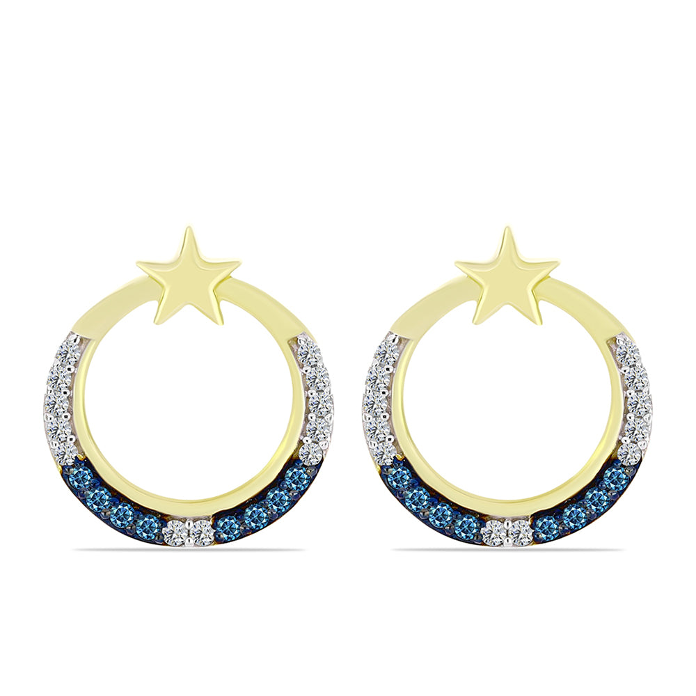 Cercei din Argint 925 Placat cu Aur ( 3.63 grame ) cu Diamant Albastru și Topaz Alb 0.3 Carate 1 