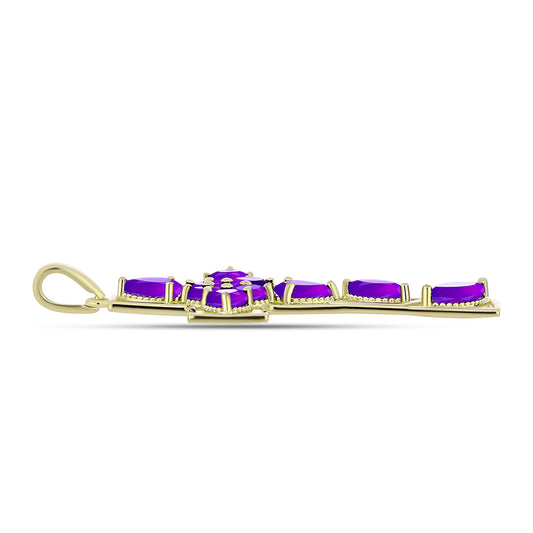 Cruce Pandantiv din Argint 925 Placat cu Aur ( 3.42 grame ) cu Agat Violet 3.05 Carate