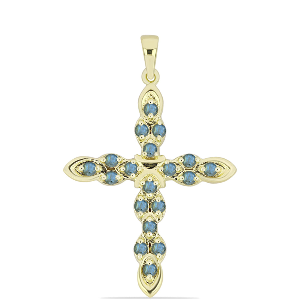 Cruce Pandantiv din Argint 925 Placat cu Aur ( 3.24 grame ) cu Labradorit 0.64 Carate 1 