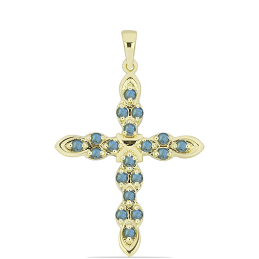 Cruce Pandantiv din Argint 925 Placat cu Aur ( 3.24 grame ) cu Labradorit 0.64 Carate