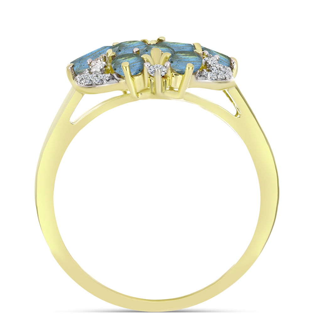 Inel din Argint 925 Placat cu Aur ( 4.31 grame ) cu Labradorit și Topaz Alb 2.96 Carate 2 