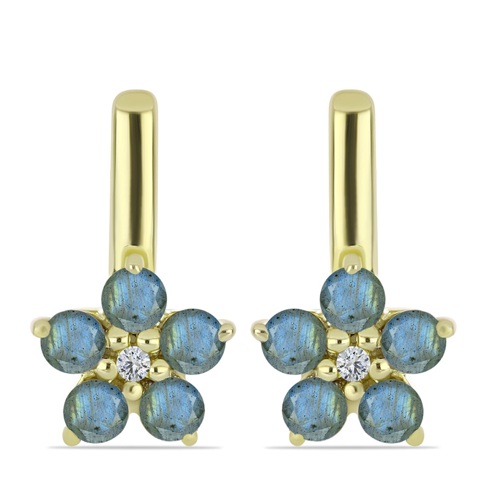Cercei din Argint 925 Placat cu Aur ( 3.42 grame ) cu Labradorit și Topaz Alb 1.03 Carate