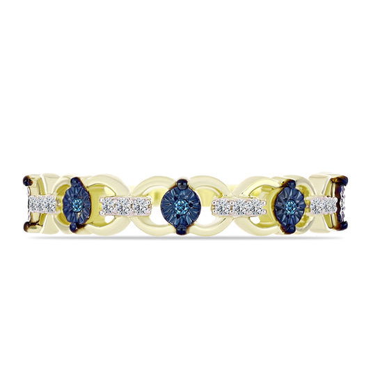 Inel din Argint 925 Placat cu Aur ( 2.29 grame ) cu Diamant Albastru și Topaz Alb 0.12 Carate