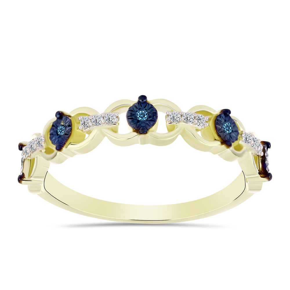 Inel din Argint 925 Placat cu Aur ( 2.29 grame ) cu Diamant Albastru și Topaz Alb 0.12 Carate 7 