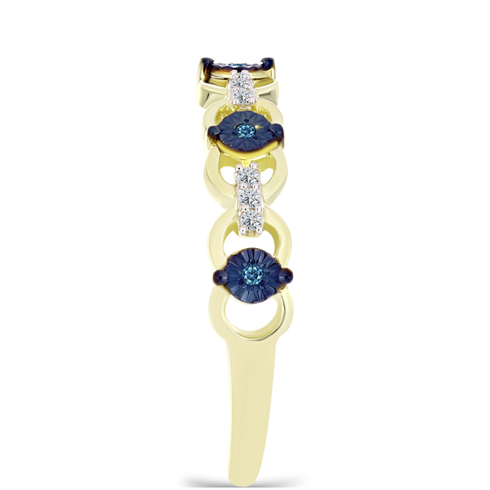 Inel din Argint 925 Placat cu Aur ( 2.29 grame ) cu Diamant Albastru și Topaz Alb 0.12 Carate 8 