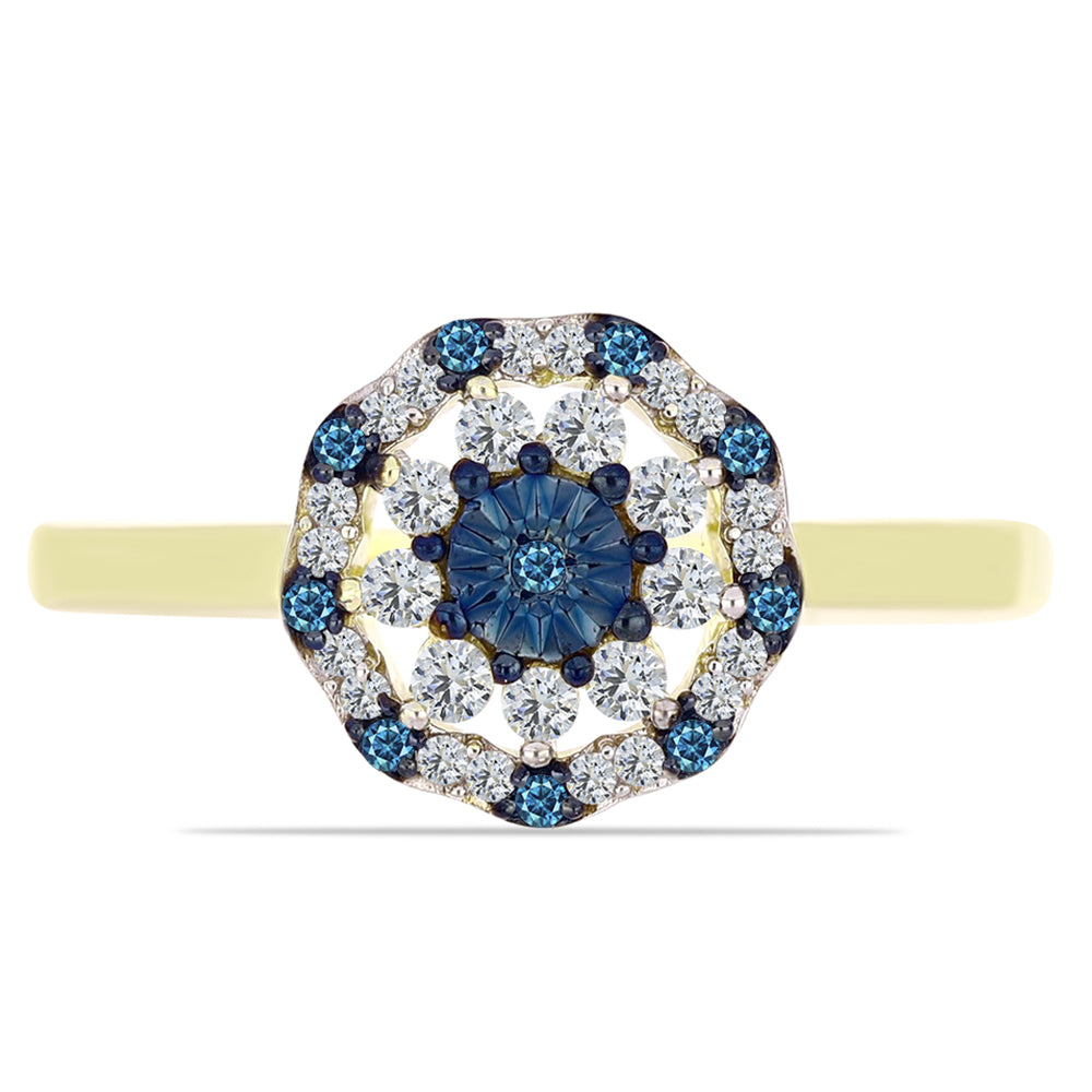 Inel din Argint 925 Placat cu Aur ( 3.17 grame ) cu Diamant Albastru și Topaz Alb 0.48 Carate