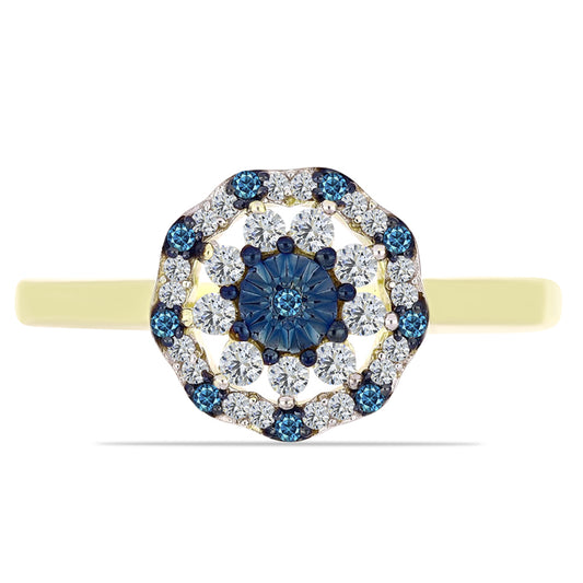 Inel din Argint 925 Placat cu Aur ( 3.17 grame ) cu Diamant Albastru și Topaz Alb 0.48 Carate