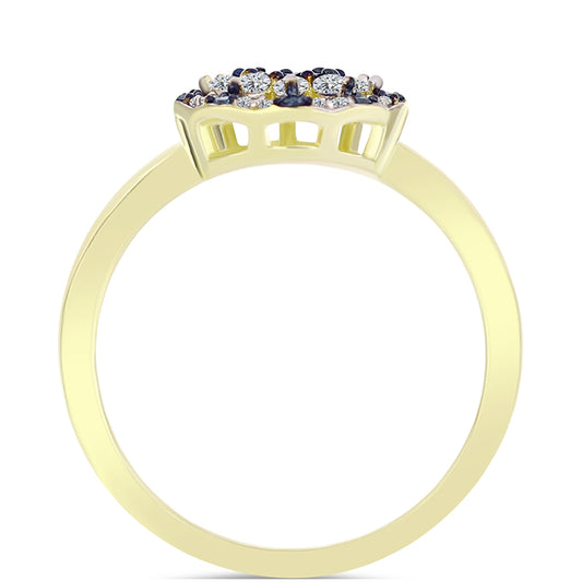 Inel din Argint 925 Placat cu Aur ( 3.17 grame ) cu Diamant Albastru și Topaz Alb 0.48 Carate