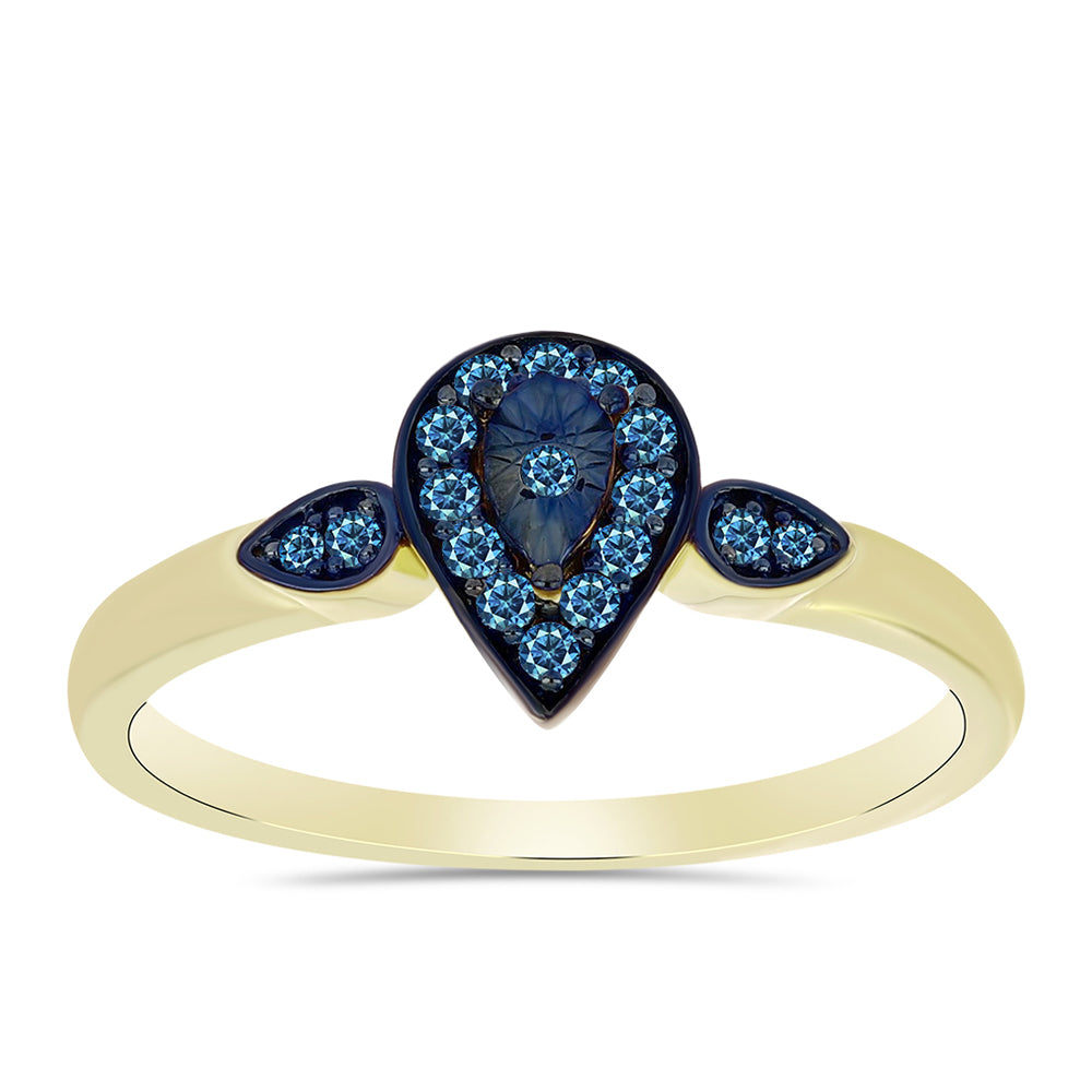 Inel din Argint 925 Placat cu Aur ( 2.19 grame ) cu Diamant Albastru 0.18 Carate 3 