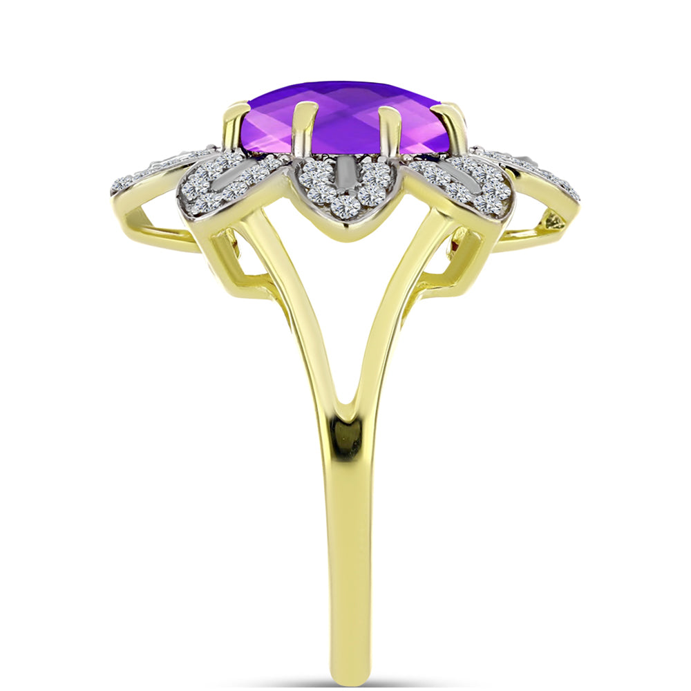 Inel din Argint 925 Placat cu Aur ( 4.66 grame ) cu Agat Violet și Topaz Alb 2.72 Carate 4 