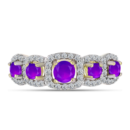 Inel din Argint 925 Placat cu Aur ( 2.57 grame ) cu Agat Violet și Topaz Alb 1.08 Carate