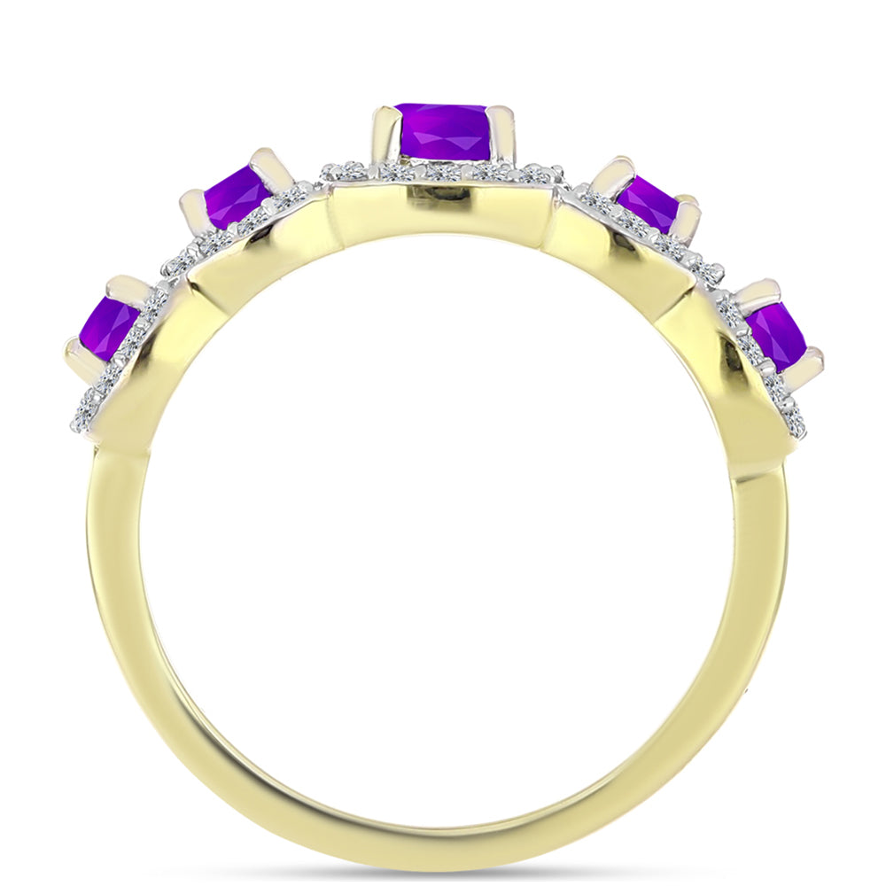 Inel din Argint 925 Placat cu Aur ( 2.57 grame ) cu Agat Violet și Topaz Alb 1.08 Carate 2 