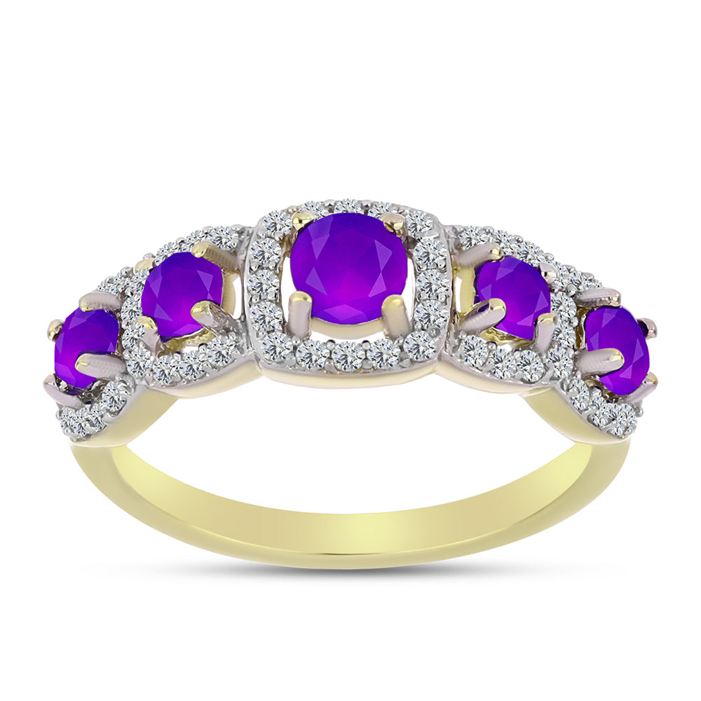 Inel din Argint 925 Placat cu Aur ( 2.57 grame ) cu Agat Violet și Topaz Alb 1.08 Carate