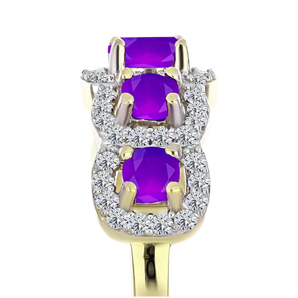 Inel din Argint 925 Placat cu Aur ( 2.57 grame ) cu Agat Violet și Topaz Alb 1.08 Carate 4 