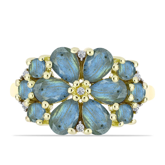 Inel din Argint 925 Placat cu Aur ( 3.6 grame ) cu Labradorit și Topaz Alb 2.77 Carate