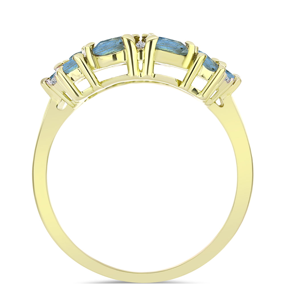 Inel din Argint 925 Placat cu Aur ( 3.6 grame ) cu Labradorit și Topaz Alb 2.77 Carate
