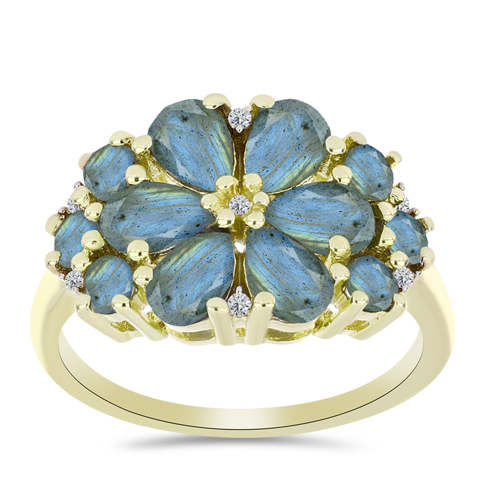 Inel din Argint 925 Placat cu Aur ( 3.6 grame ) cu Labradorit și Topaz Alb 2.77 Carate