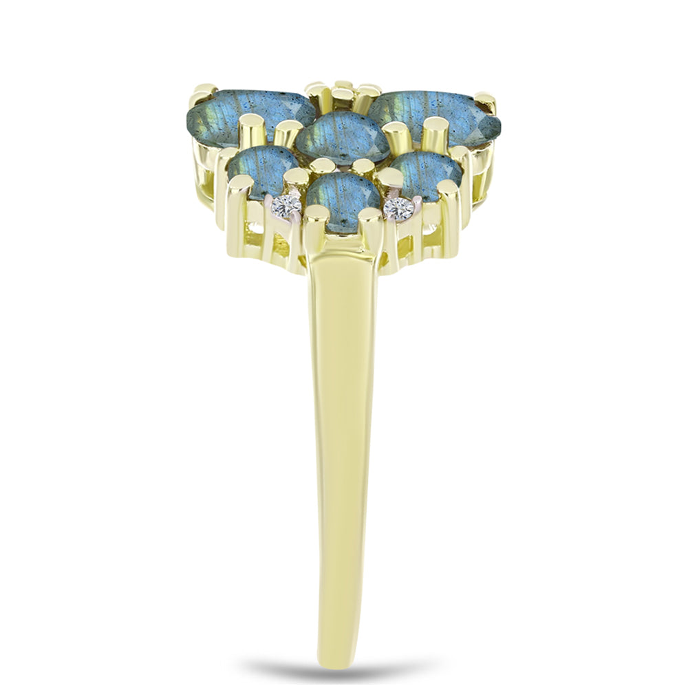 Inel din Argint 925 Placat cu Aur ( 3.6 grame ) cu Labradorit și Topaz Alb 2.77 Carate 4 