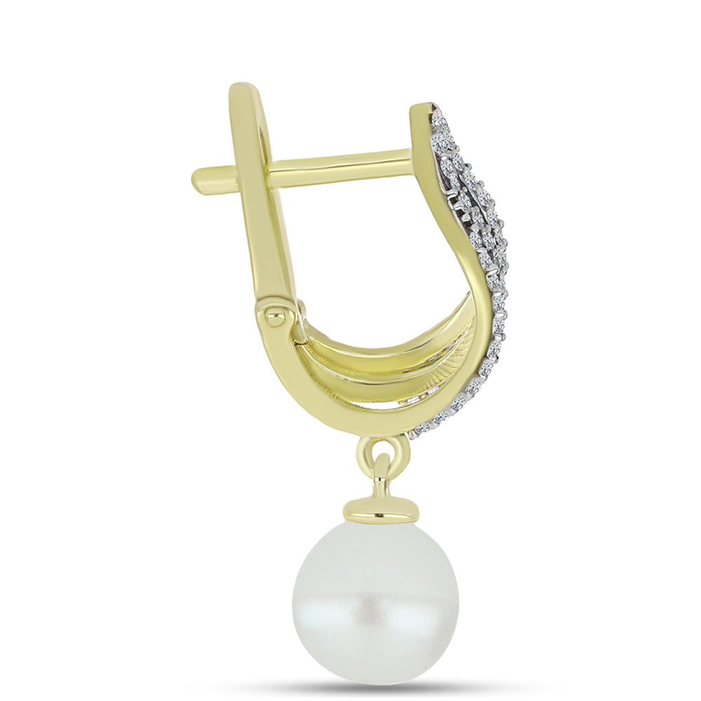 Cercei din Argint 925 Placat cu Aur ( 2.67 grame ) cu Perlă de Apă Dulce Albă și Topaz Alb 7.27 Carate 2 