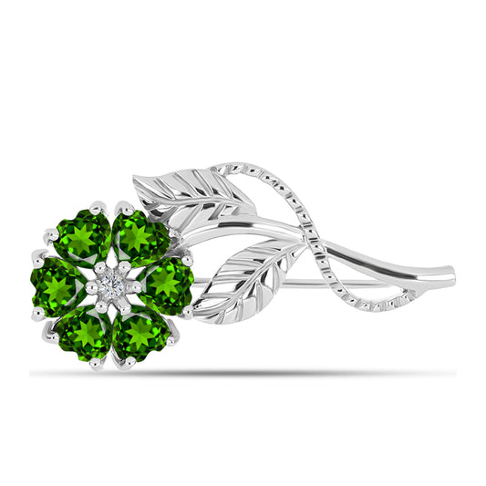 Broşă din Argint 925 ( 4.39 grame ) cu Cromdiopsid și Topaz Alb 2.84 Carate