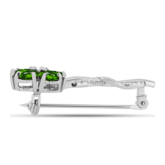 Broşă din Argint 925 ( 4.39 grame ) cu Cromdiopsid și Topaz Alb 2.84 Carate