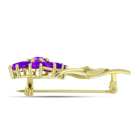 Broşă din Argint 925 Placat cu Aur ( 4.79 grame ) cu Agat Violet 3.3 Carate