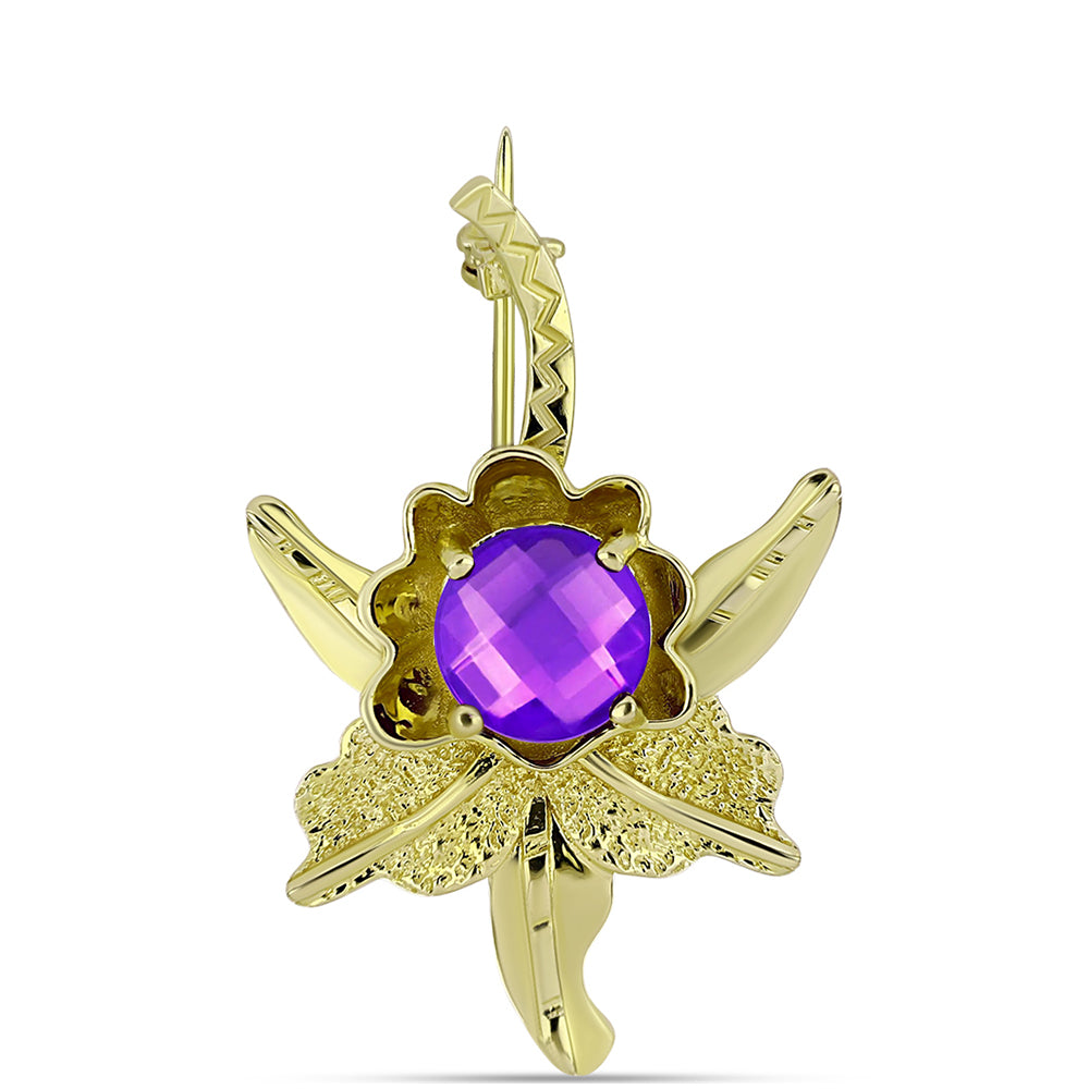 Broşă din Argint 925 Placat cu Aur ( 4.45 grame ) cu Agat Violet 2.51 Carate 1 