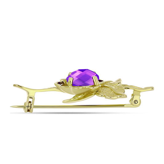Broşă din Argint 925 Placat cu Aur ( 4.45 grame ) cu Agat Violet 2.51 Carate