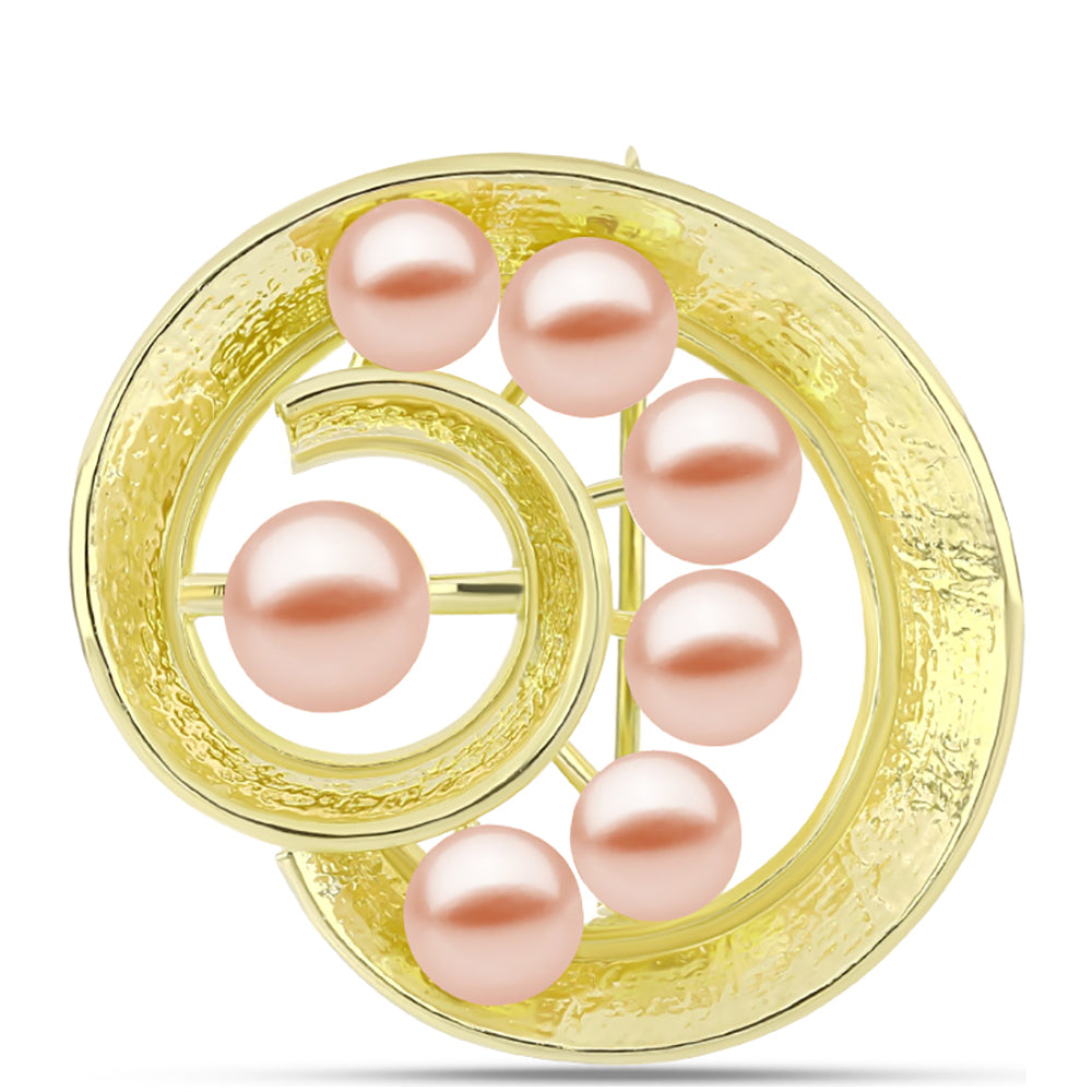 Broşă din Argint 925 Placat cu Aur ( 4.49 grame ) cu Perlă de Apă Dulce Piersică 6 Carate 1 