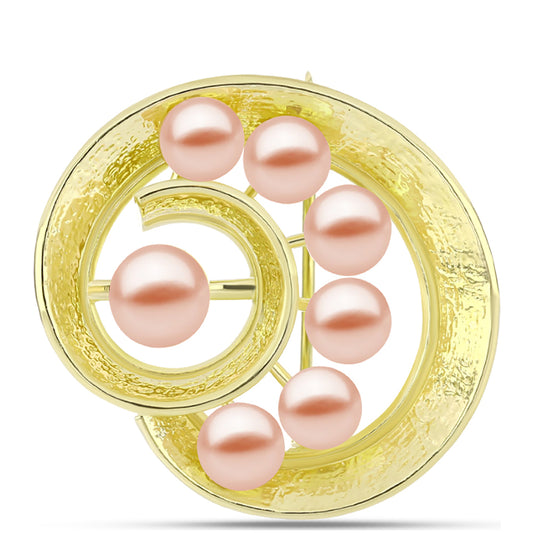 Broşă din Argint 925 Placat cu Aur ( 4.49 grame ) cu Perlă de Apă Dulce Piersică 6 Carate