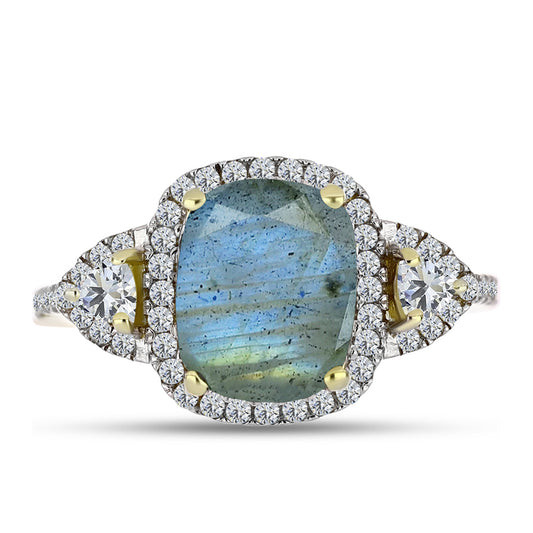 Inel din Argint 925 Placat cu Aur ( 2.72 grame ) cu Labradorit și Topaz Alb 3.19 Carate