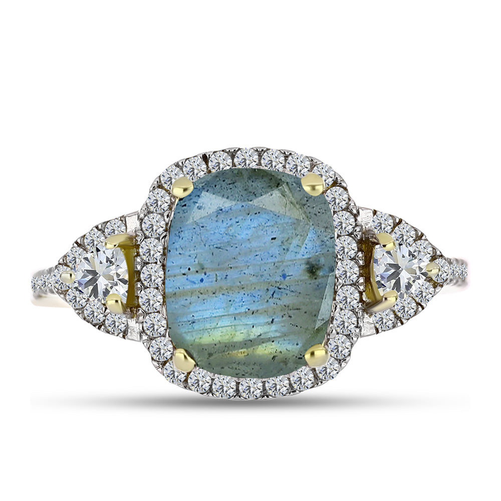 Inel din Argint 925 Placat cu Aur ( 2.72 grame ) cu Labradorit și Topaz Alb 3.19 Carate 5 