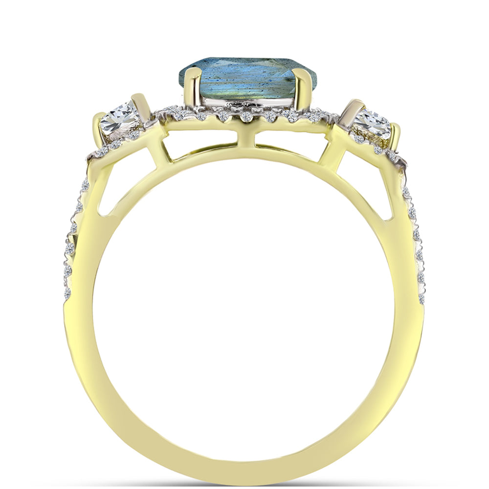 Inel din Argint 925 Placat cu Aur ( 2.72 grame ) cu Labradorit și Topaz Alb 3.19 Carate 6 