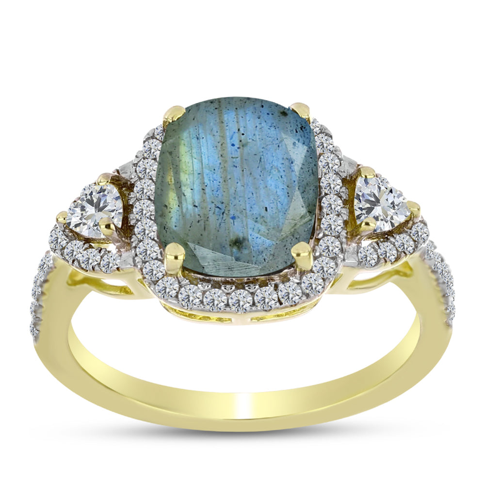 Inel din Argint 925 Placat cu Aur ( 2.72 grame ) cu Labradorit și Topaz Alb 3.19 Carate 3 