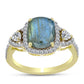 Inel din Argint 925 Placat cu Aur ( 2.72 grame ) cu Labradorit și Topaz Alb 3.19 Carate