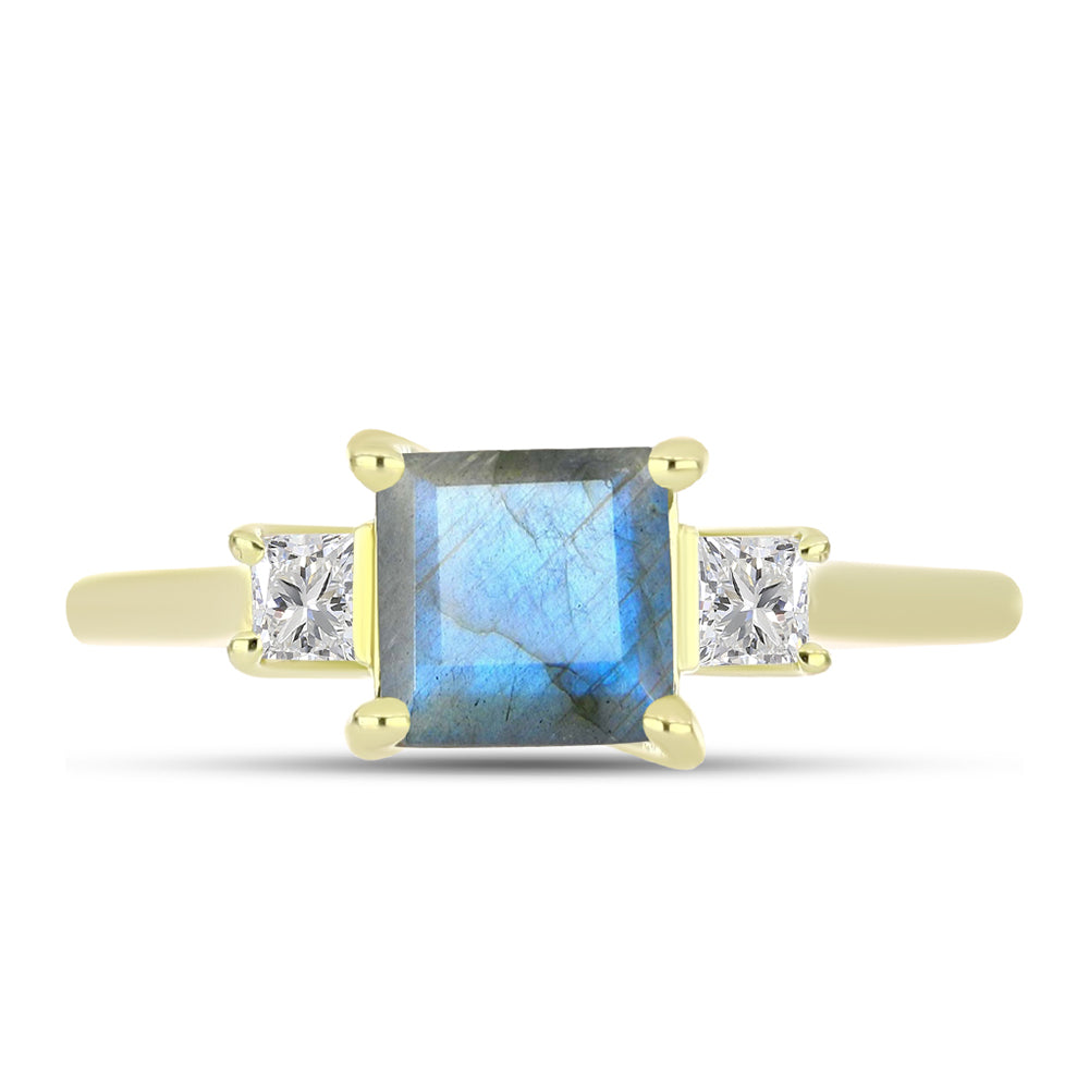Inel din Argint 925 Placat cu Aur ( 1.98 grame ) cu Labradorit și Topaz Alb 1.11 Carate