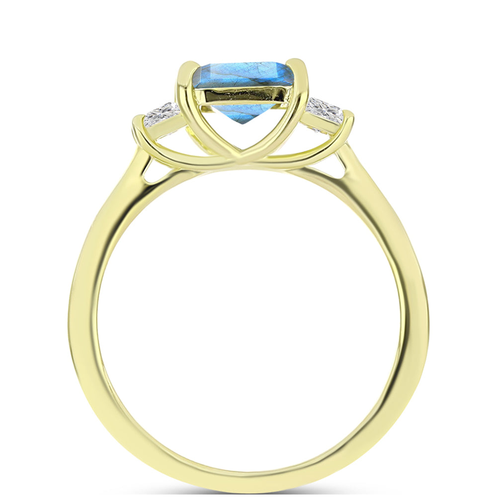 Inel din Argint 925 Placat cu Aur ( 1.98 grame ) cu Labradorit și Topaz Alb 1.11 Carate 2 
