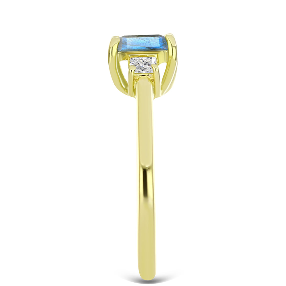 Inel din Argint 925 Placat cu Aur ( 1.98 grame ) cu Labradorit și Topaz Alb 1.11 Carate 4 