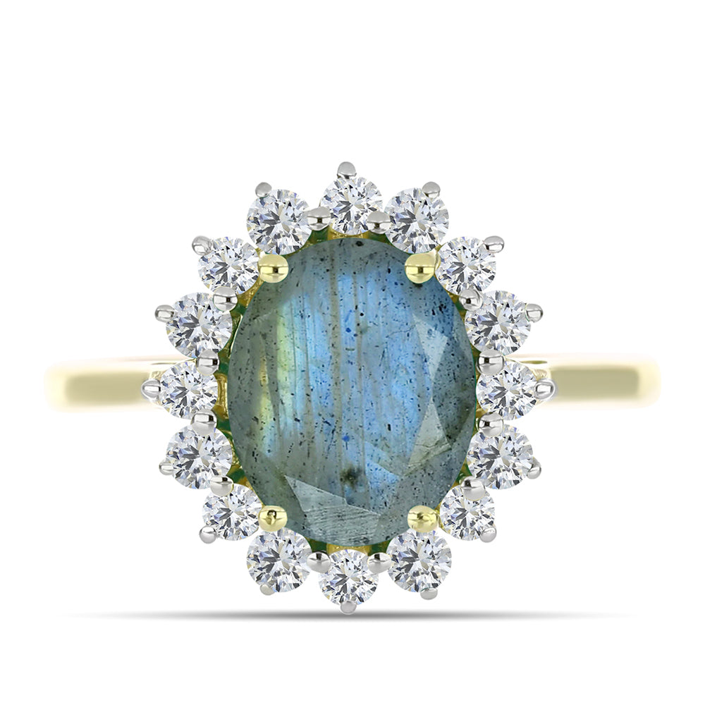 Inel din Argint 925 Placat cu Aur ( 2.82 grame ) cu Labradorit și Topaz Alb 2.96 Carate