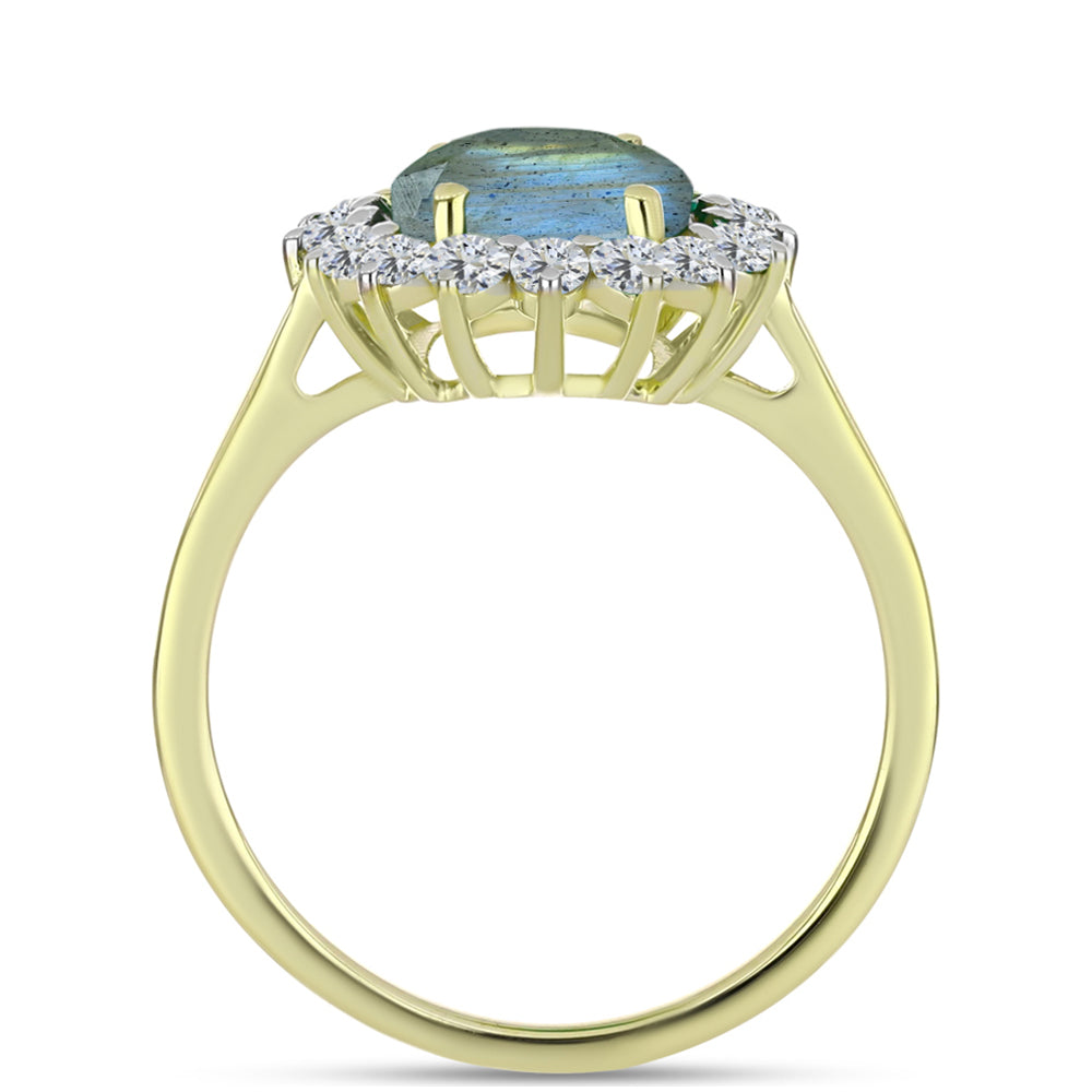 Inel din Argint 925 Placat cu Aur ( 2.82 grame ) cu Labradorit și Topaz Alb 2.96 Carate 2 